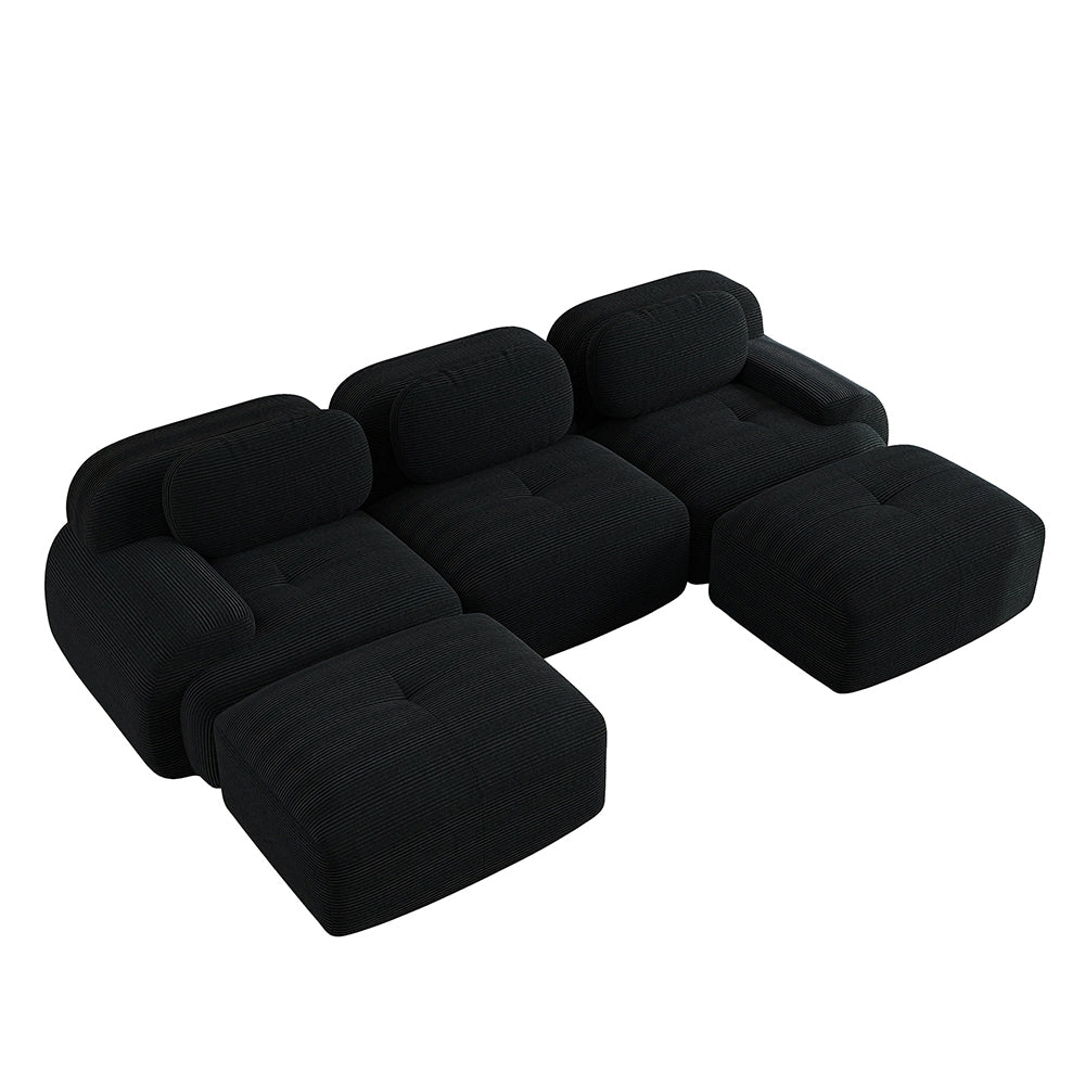 Divano modulare a U in velluto - Xylo - Senza montaggio, antiscivolo, braccioli XL, 32D, nero
