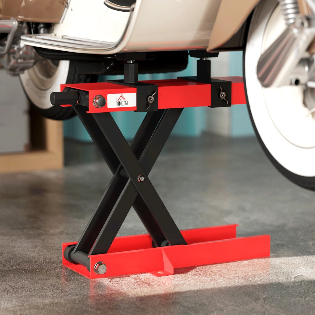 Cavalletto Alzamoto a Forbice Capacità 500kg Dimensioni Compatte con Altezza Regolabile in Acciaio Rosso