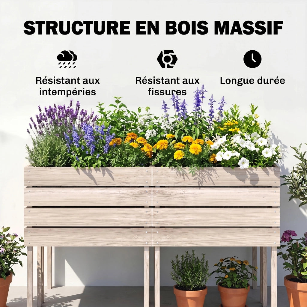 Letto per Orto Rialzato con Vasi ¨C Zephmum ¨C Legno Naturale 50x30x60cm