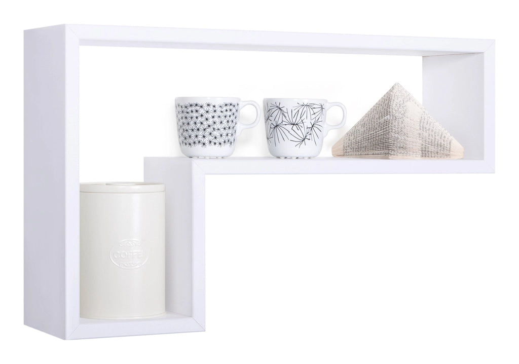 Mensola da Parete a Forma di L 61x37x15,5 cm in Fibra di Legno Lettera Bianco