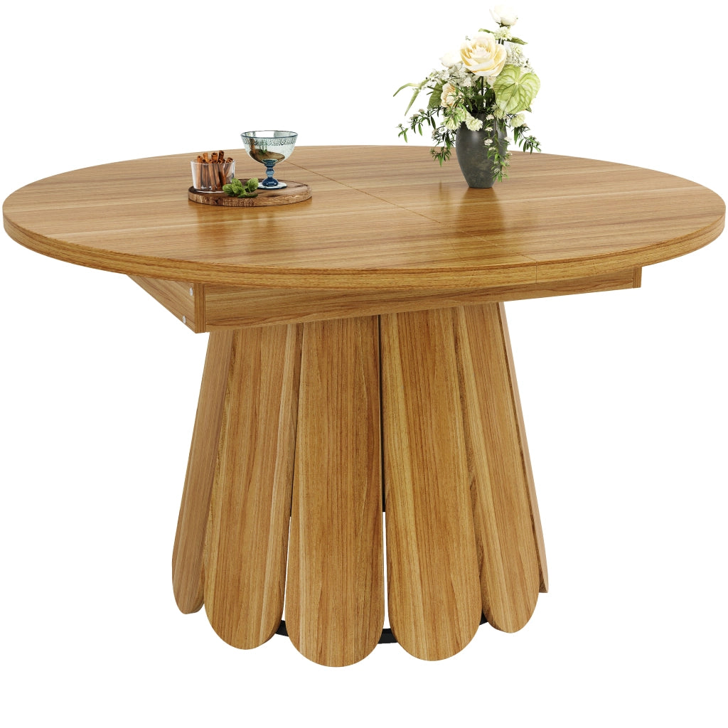 Tavolo da pranzo allungabile rotondo a ovale con piano in MDF e base in metallo per cucina soggiorno balcone marrone