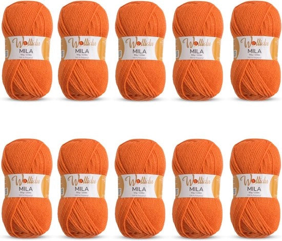 Filato per Maglia e Tessitura in Arancione Pompon, 100% Poliacrilico, 10 x 50g, Ideale per Progetti Creativi