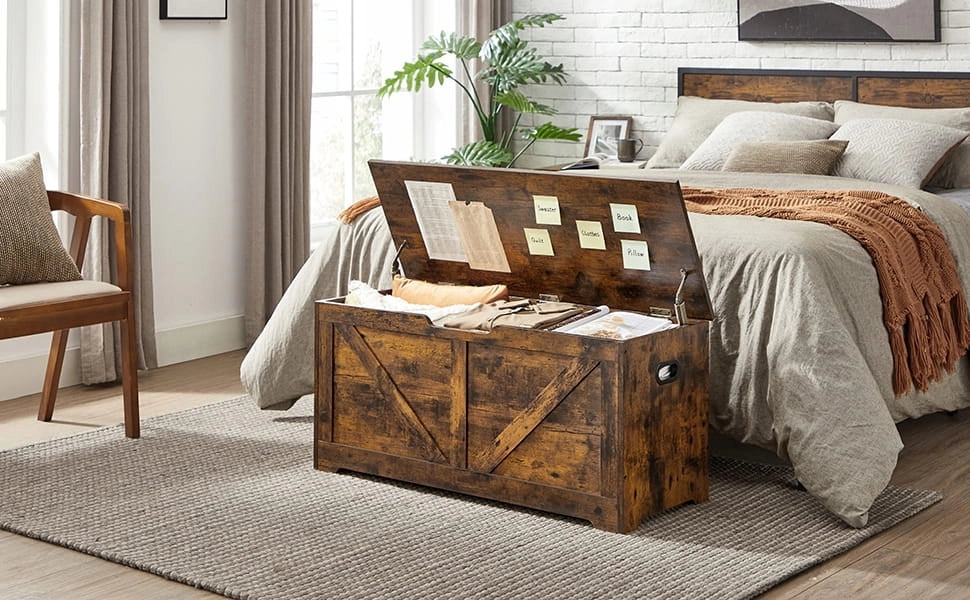 Valora CHEST Baule portaoggetti in truciolato marrone rustico per camera da letto