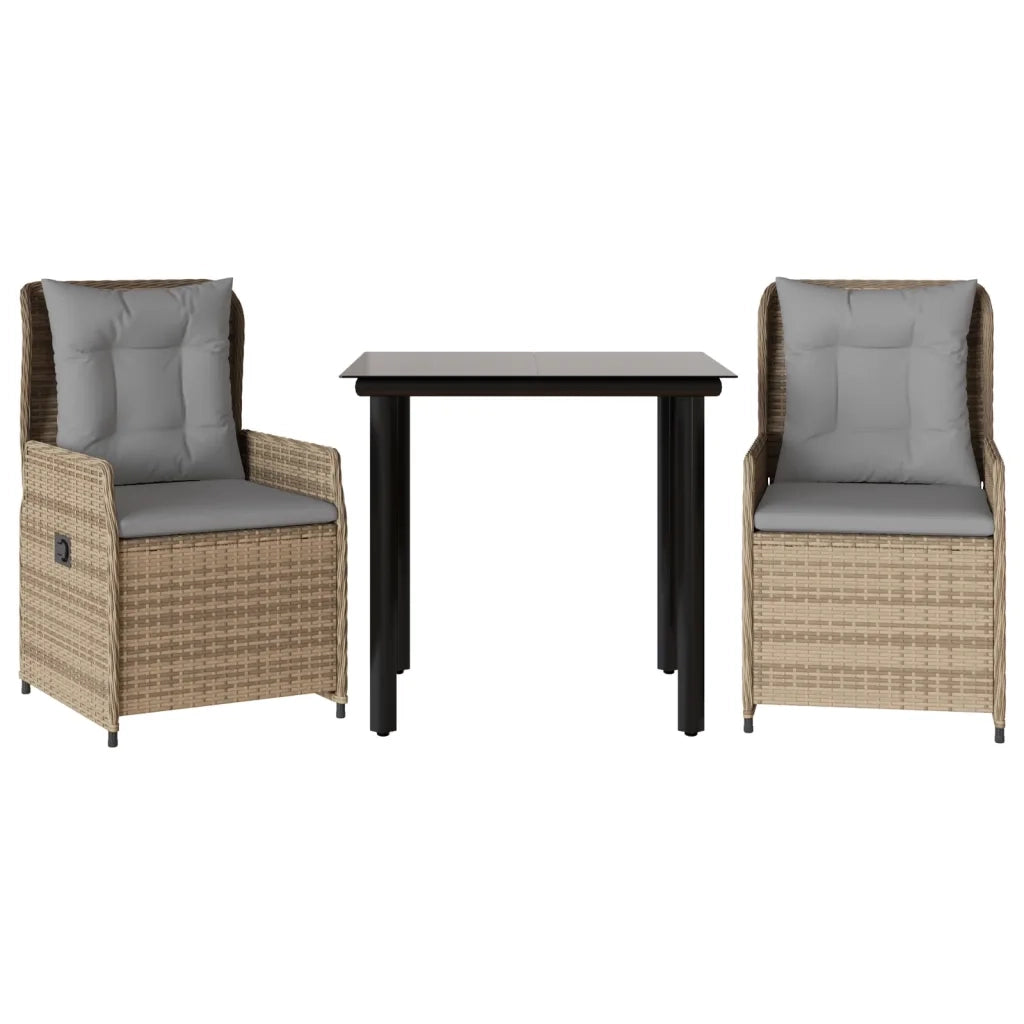 Set da Pranzo da Giardino 3 pz con Cuscini Beige in Polyrattan