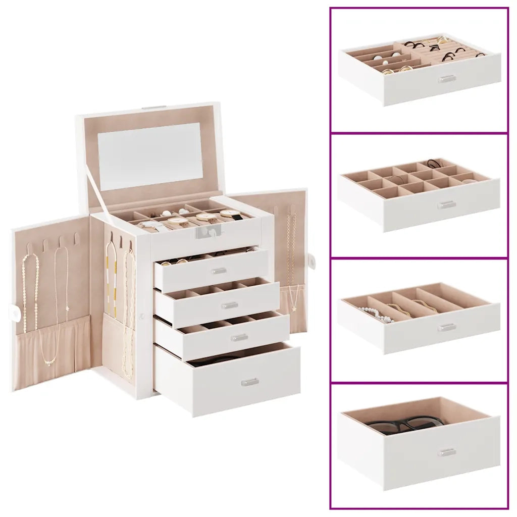 Portagioie a 5 Strati con Specchio Chiudibile a Chiave Bianco 4103562