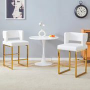 Sgabello da bar set da 2 con seduta imbottita quadrata e gambe in metallo dorato, in PU bianco 91,4 cm