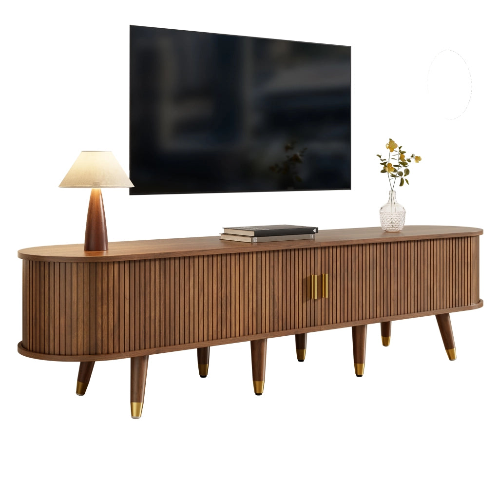 Mobile TV con 1 Porta Scorrevole in Rattan; Vani Aperti e Cassetti; per Soggiorno; in MDF; 175 × 38 × 45 cm; Noce