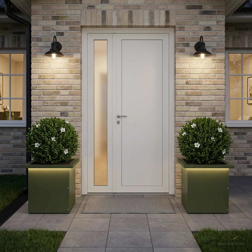 Fioriera da giardino con LED 2 pz Verde Oliva 30 x 30 x 30 cm 8008063
