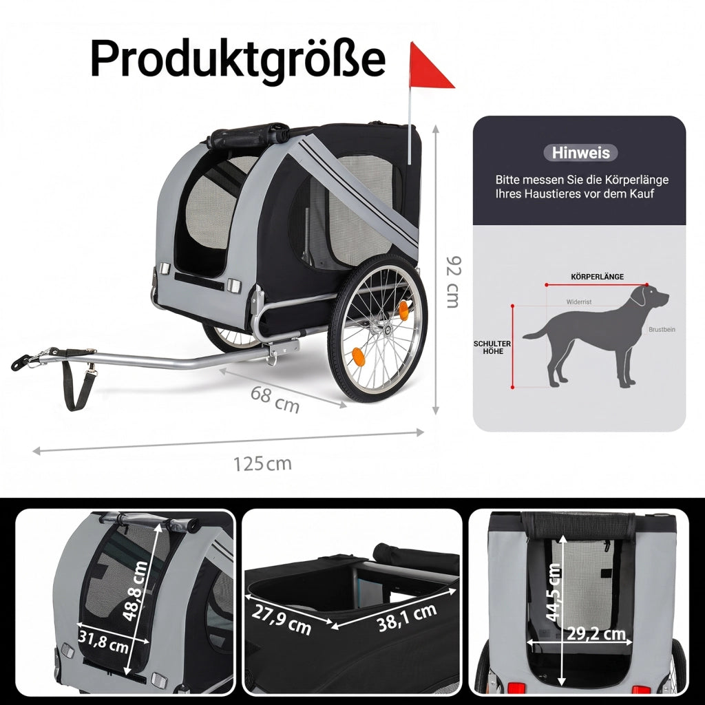 RIMORCHIO PER BICICLETTA PER CANI 40 kg Nero/Grigio in Acciaio