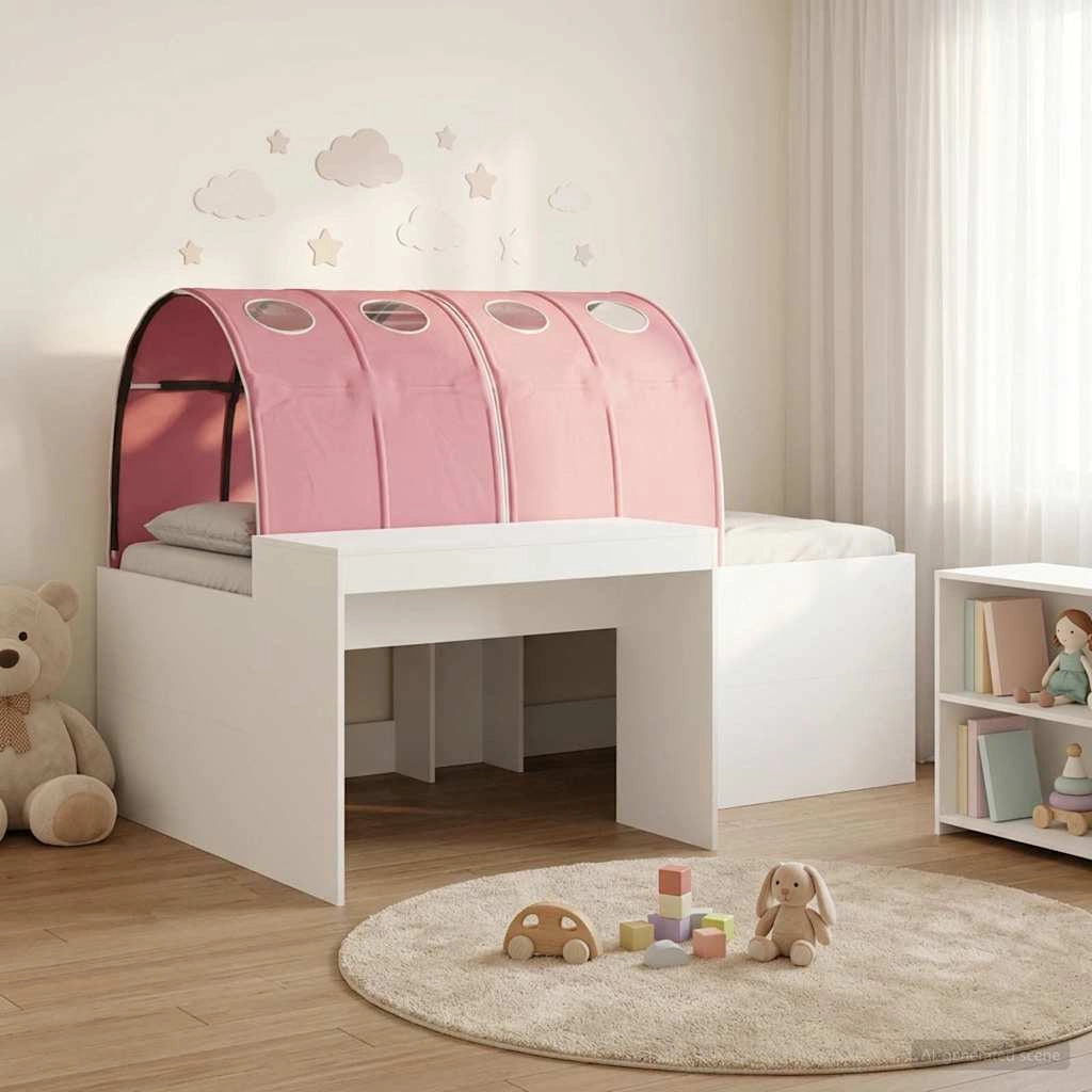 Letto alto per bambini con scrivania 3 pz Bianco e Rosa 3423680