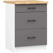 Mobile cucina modulare con piano di lavoro AKORD OLIWIA Bianco 60 cm 3 cassetti inserto frontale Grigia Grafite 60x46x85 cm