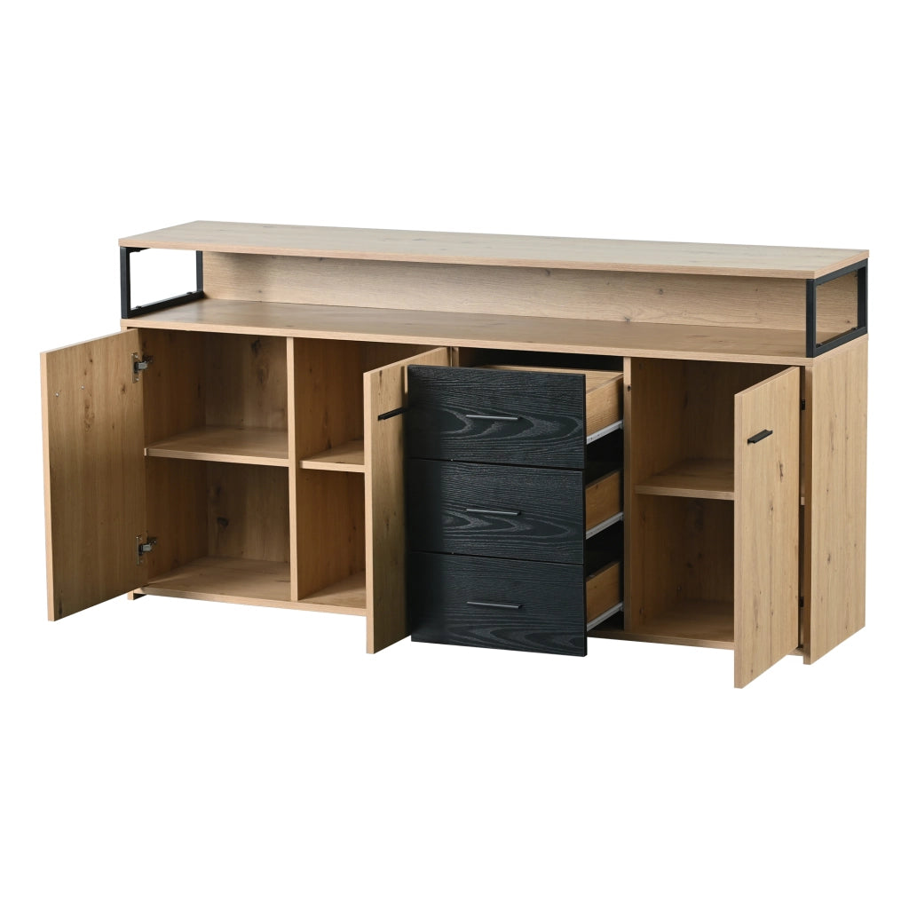 Sideboard moderno con 3 ante e 3 cassetti, struttura in pannello truciolare, 150 x 35 x 75,9 cm