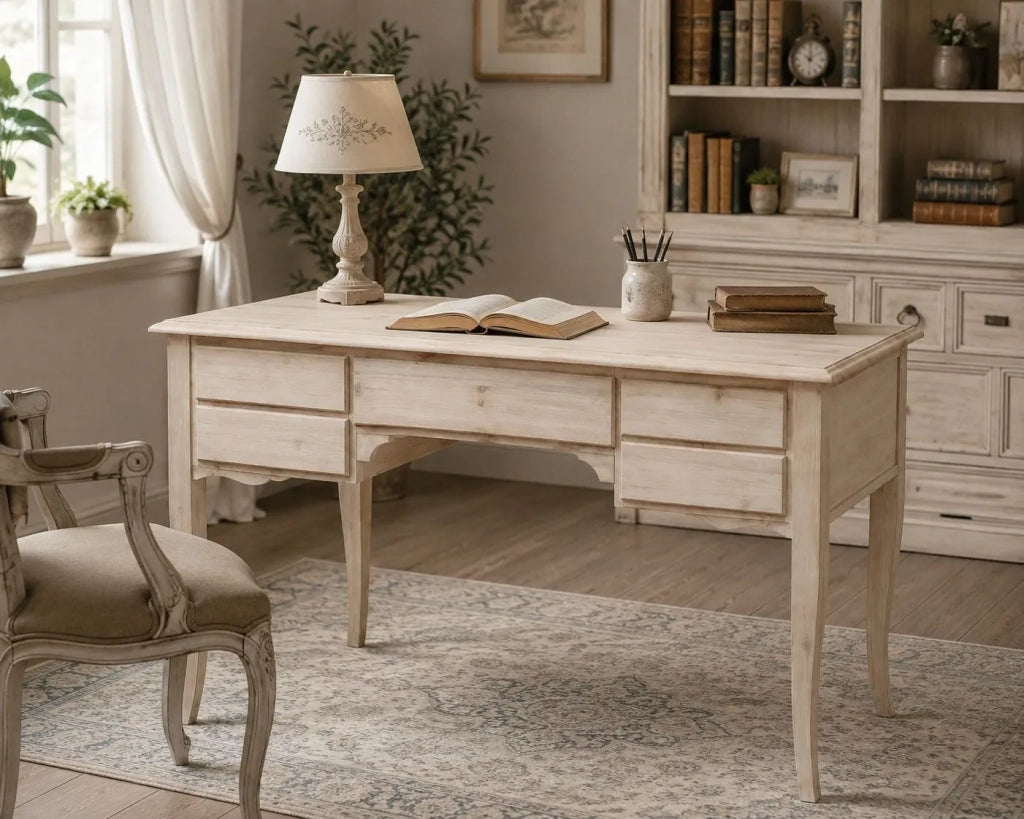 Scrivania classica 5 cassetti in legno massello grezzo 135x65x81 (3100) - Mobili 2G