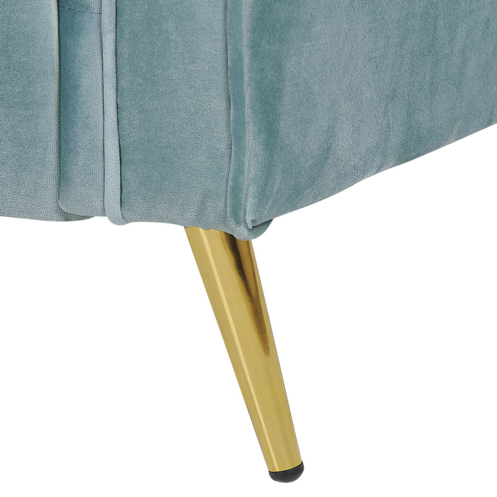 Poltrona Verde Menta Rivestimento Tessuto Velluto Gambe In Metallo dorato Cuscini Seduta E Schienale Sfoderabili Stile Retrò Glam
