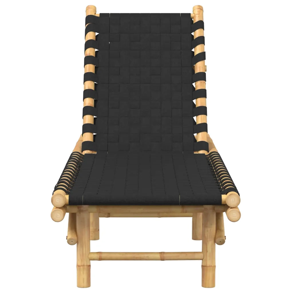 Lettino Prendisole con Fettuccia Intrecciata Nera 55x200x30 cm 4108233