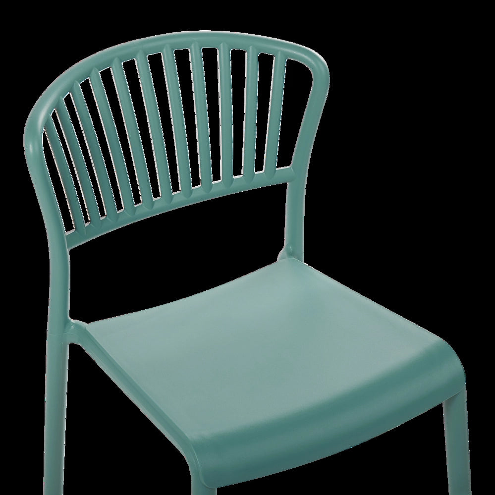 Set di 4 sedie da pranzo in plastica verde per interni ed esterni da giardino impilabili in stile minimalista