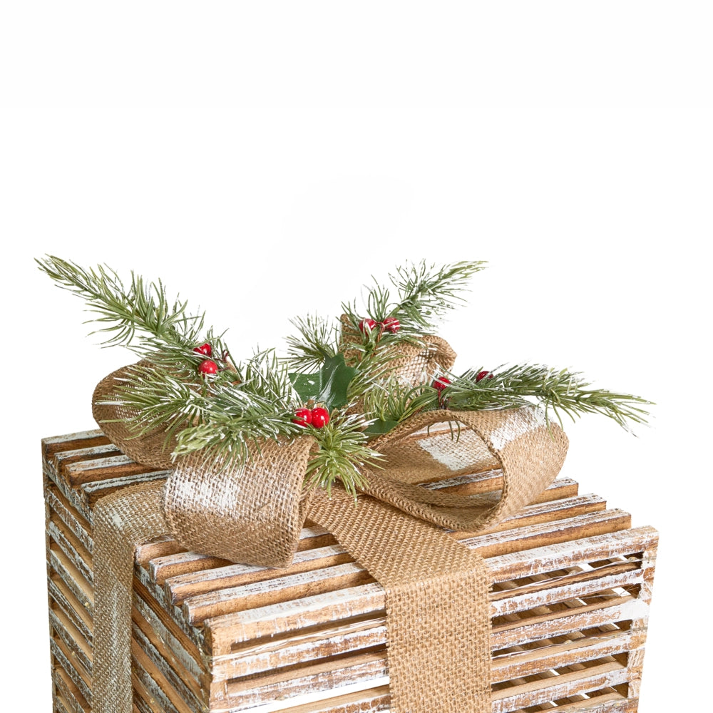 Set di 3 decorazioni natalizie in legno di abete marrone con luci LED Regali di Natale fatti a mano Tradizionali