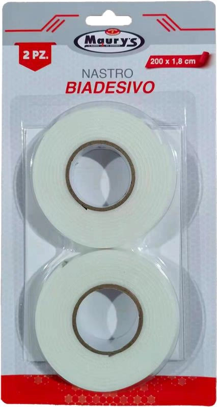 NASTRO BIADESIVO 2 PZ DI COLORE BIANCO 200 X1.8 CM