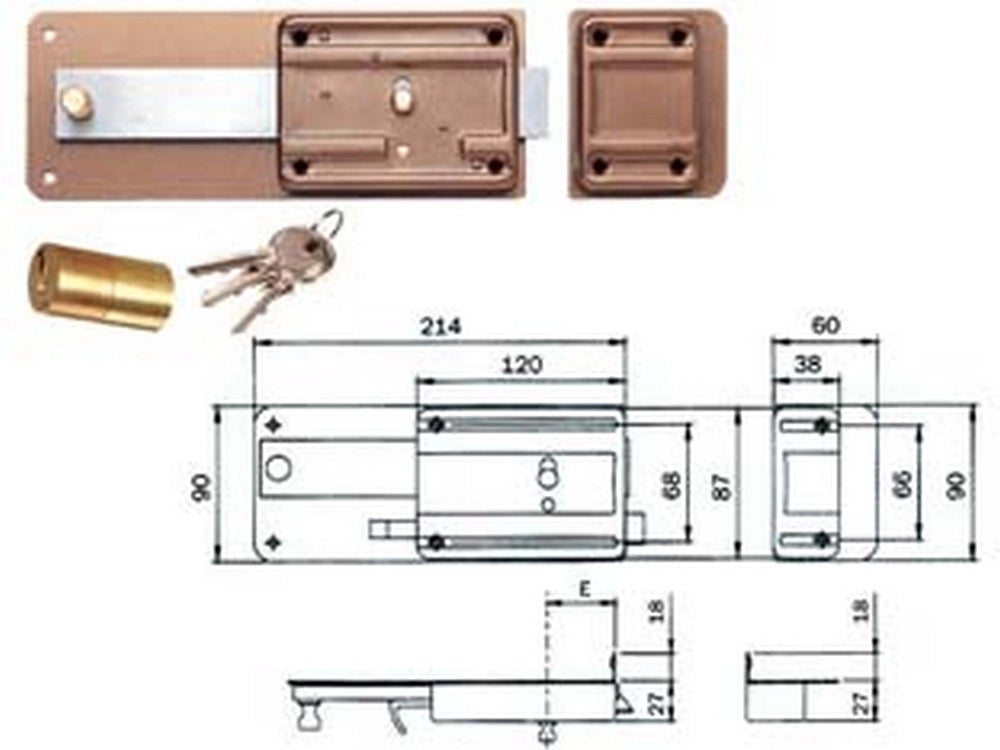 1pz ferroglietto catenaccio 5 mandate scrocco cilindro fisso 330 mm60 330605 cod:ferx.fer321624