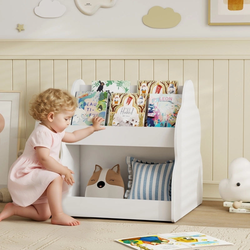 Scaffale per bambini con ruote, libreria bifacciale a 4 ripiani, bianco, 54 x 50 x 56 cm