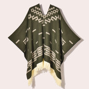 Sciarpa da viaggio da donna, stile etnico, con nappe, modello pullover, calda cappa decorativa da esterno in jacquard