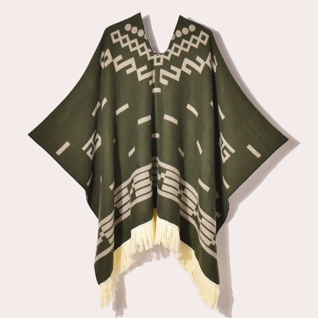 Sciarpa da viaggio da donna, stile etnico, con nappe, modello pullover, calda cappa decorativa da esterno in jacquard