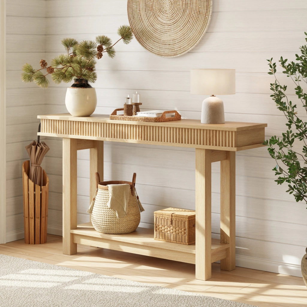 Tavolo Consolle Farmhouse 140cm MDF Effetto Legno Naturale, 140x30x82cm