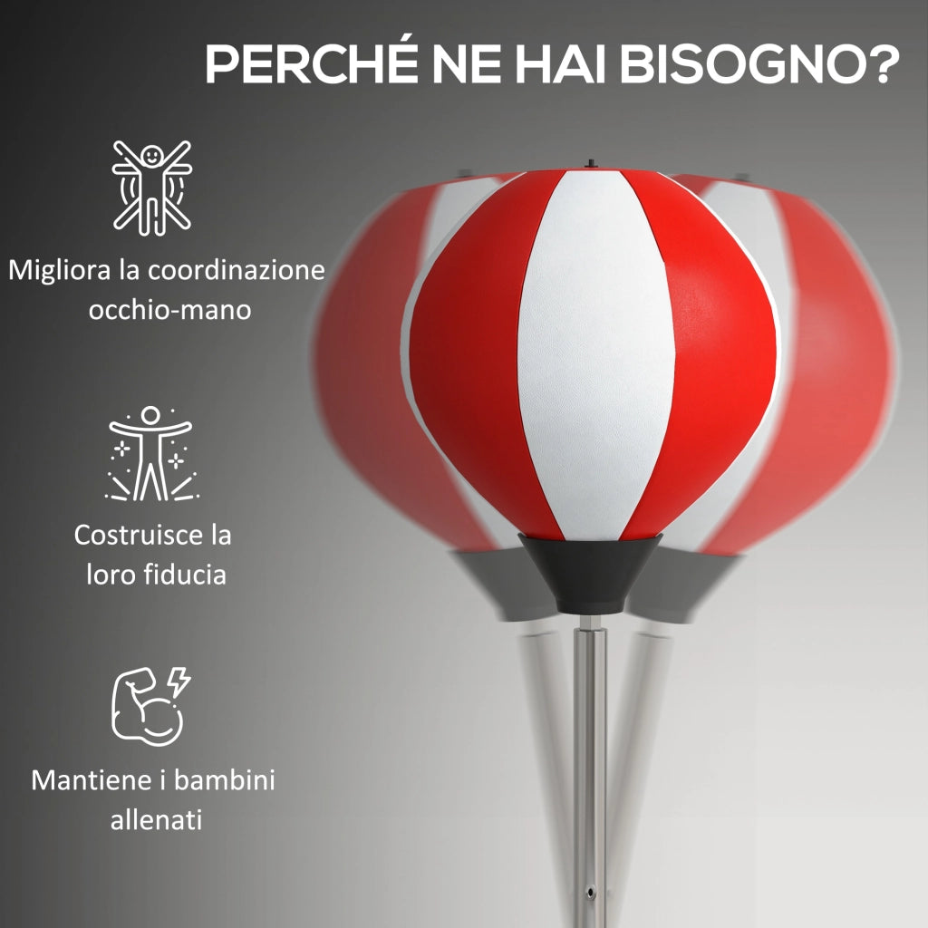 Punching Ball da Terra ad Altezza Regolabile con Guantoni e Base Riempibile. 43x43x126-144 cm. Rosso e Bianco