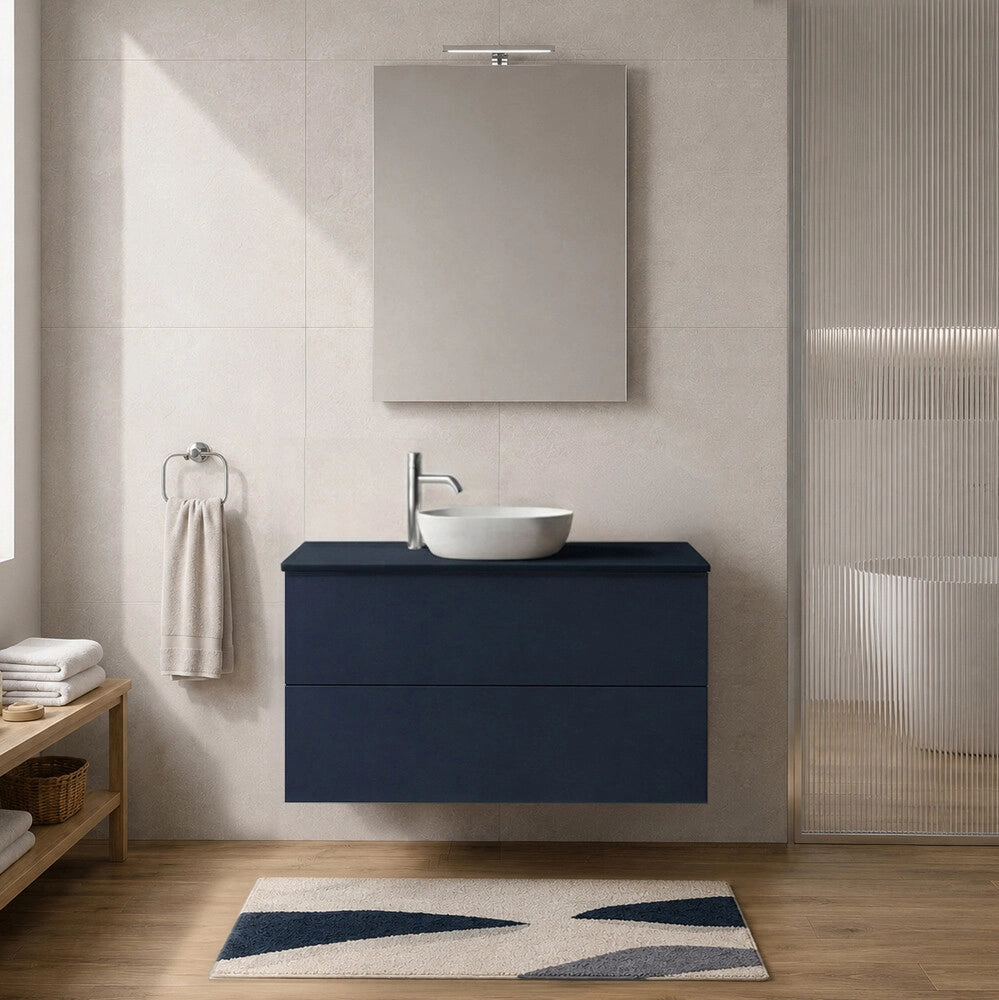 Mobile bagno sospeso 100 cm blu portalavabo due cassetti Tierra