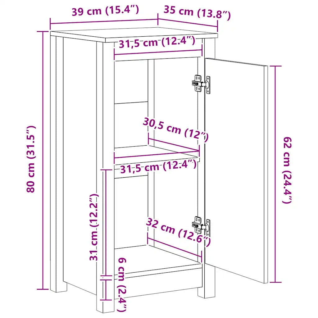 Credenza Bianca 39x35x80 cm in Legno Massello di Pino 813726
