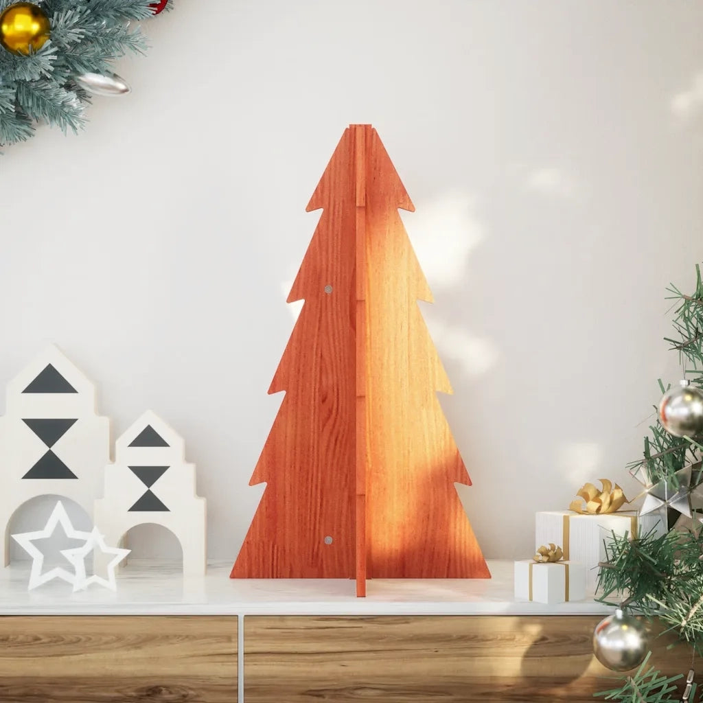 Albero di Natale Marrone Cera 69,5 cm in Legno Massello di Pino 858179