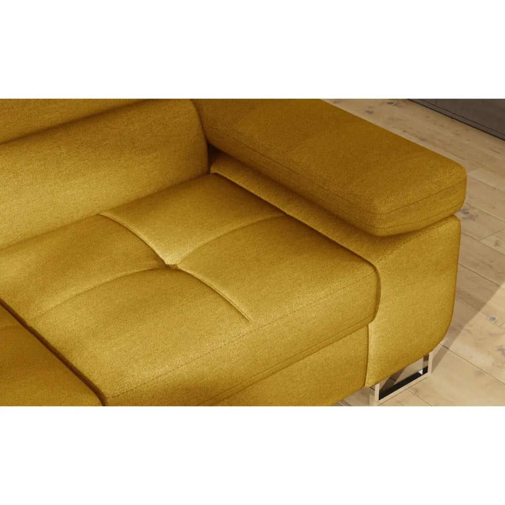 Divano angolare trasformabile MENTON giallo bouclé – Angolo sinistro con baule
