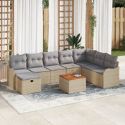 Set divano da giardino 9 pezzi con cuscini Beige Polyrattan