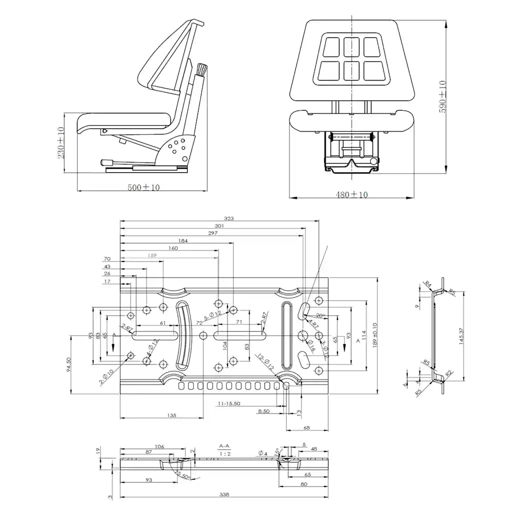 Sedile per Trattore con Sospensione Nero CFW8802511