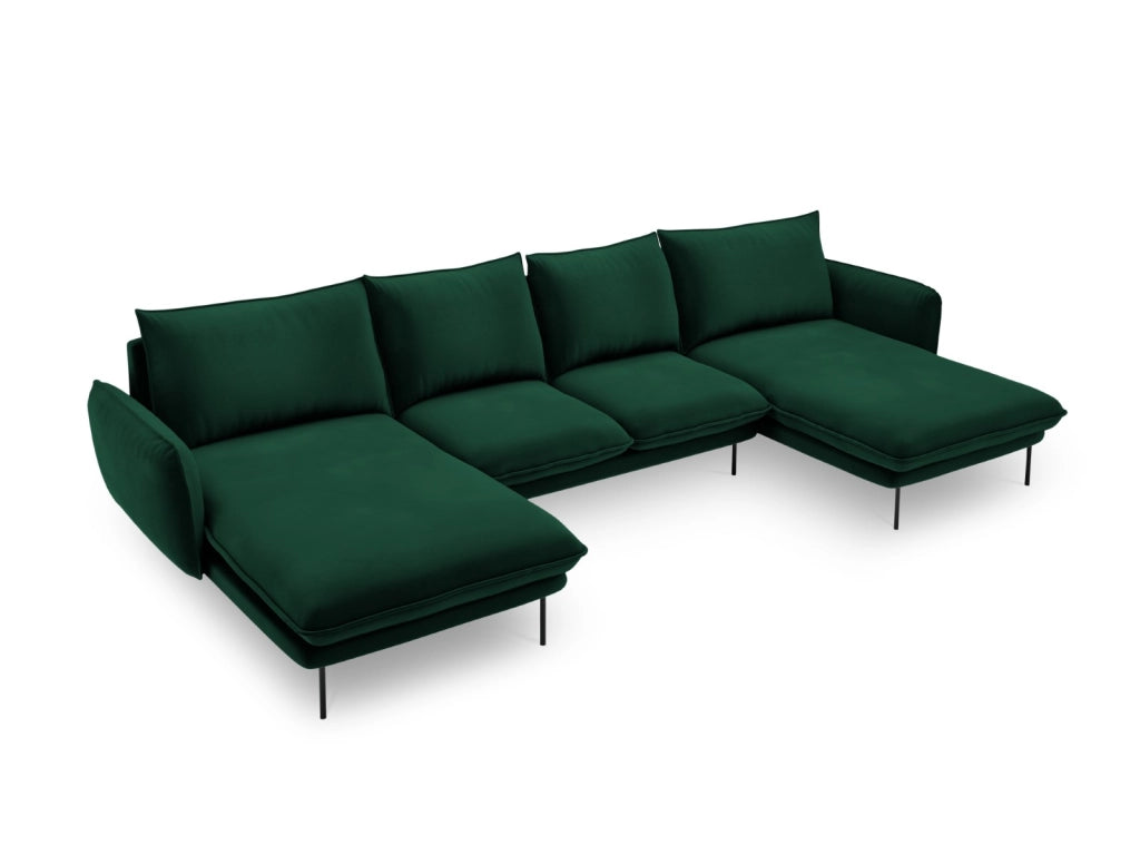 Cosmopolitan Design - Divano panoramico "Vienna" 6 posti in velluto verde bottiglia 