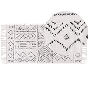 Tappeto in lana bianco sporco e nero con motivo azteco 80 x 150 cm a pelo basso Moderno Vintage
