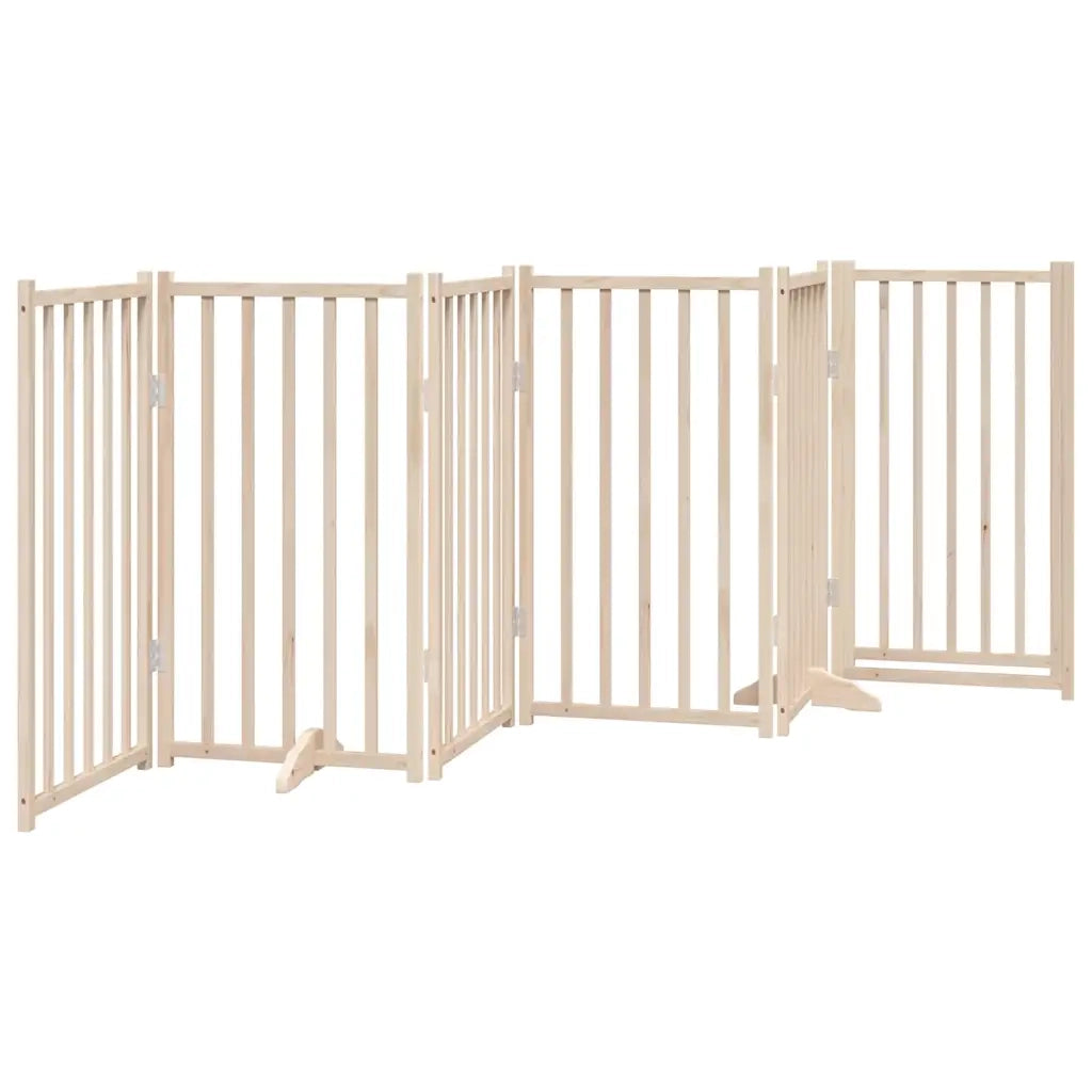 Cancelletto per cani con porta pieghevole 6 pannelli 300 cm in legno massello di abete 352271