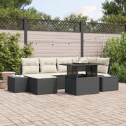 Set da giardino composto da 7 pezzi con cuscini in polirattan nero