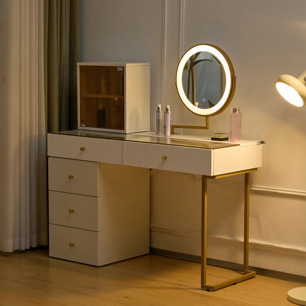 Toeletta con specchio LED a 3 colori - per camera da letto - 120×45×115 cm - bianco