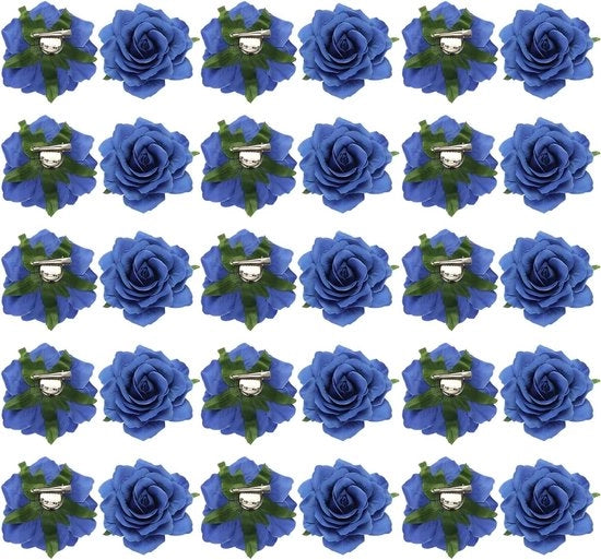 Accessori per capelli per donne in blu - Broche a fiori 10 cm - Allettamento per capelli con fiori di rosa