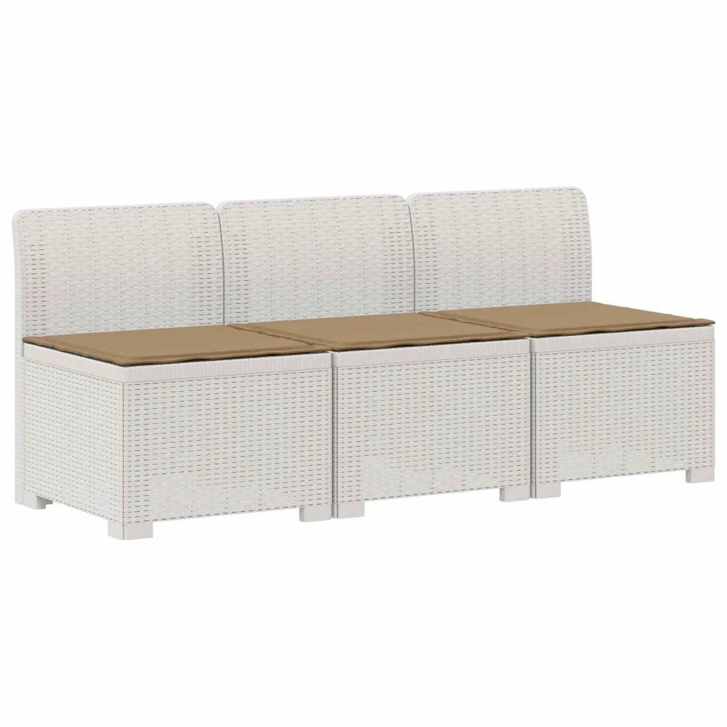 Divano da esterno-Divano da Giardino 3 posti con cuscini in look rattan PP Bianco 755711