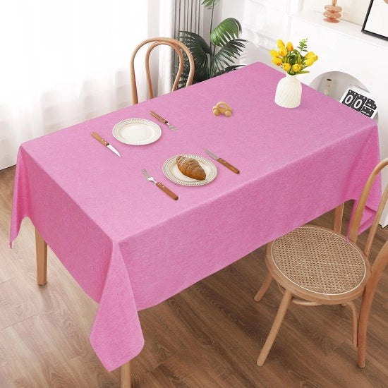 Tavolino con tovaglia da tavolo, Tovaglie da tavolo rosse 140x240cm, Aspetto di lino, Fatto di poliestere, Impermeabile all'acqua con effetto lotus, Resistente alle abrasioni per salotto, sala da pranzo, balcone, giardino.