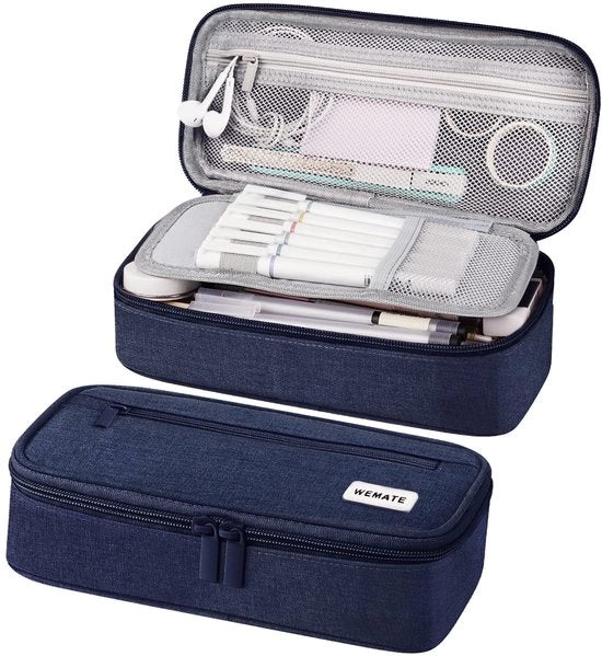 Etui per penne con 5 compartimenti, grande capacità, organizzatore per scrivania con chiusura a rittens