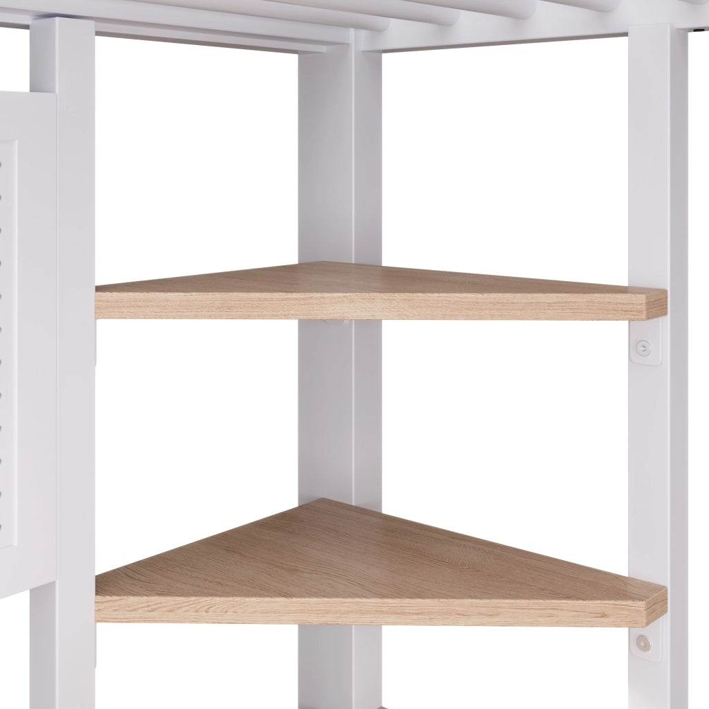 Letto a soppalco in metallo 140x200 cm, letto alto matrimoniale con scrivania, pannello forato, scala contenitore, prese USB/USB-C, ripiani e illuminazione LED, bianco