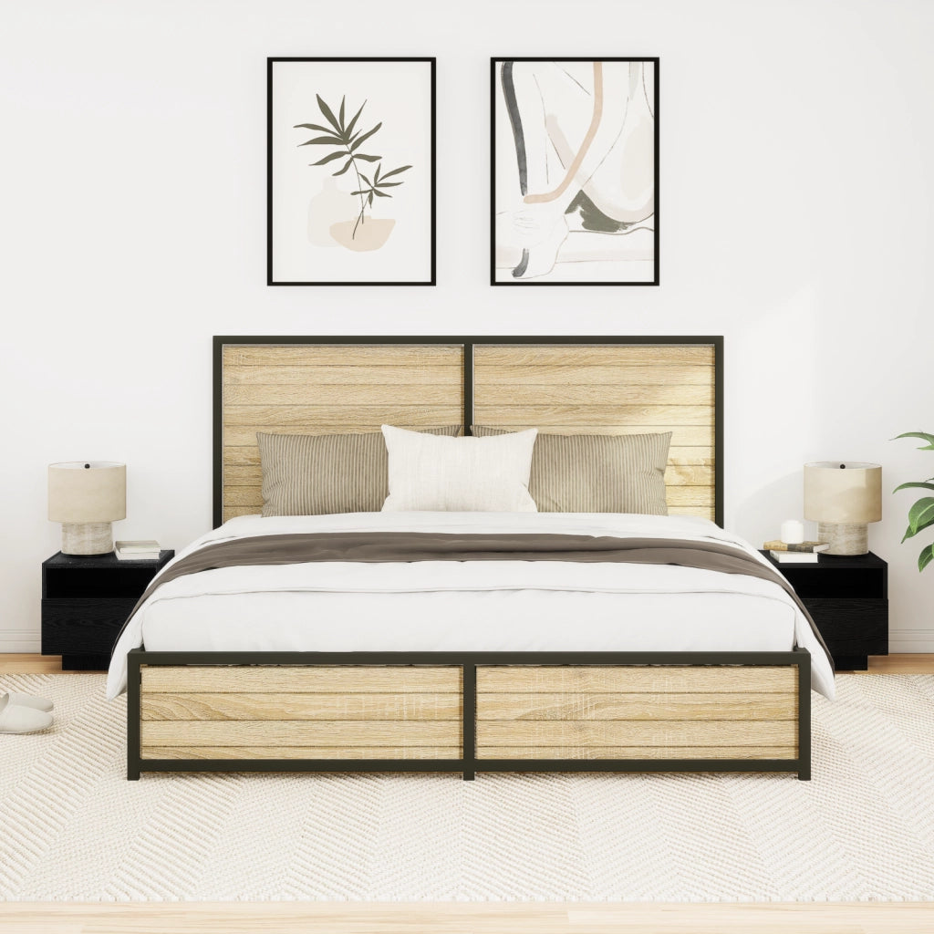 Comodini con Luci LED 2 pz Nero Rovere 40x39x37 cm