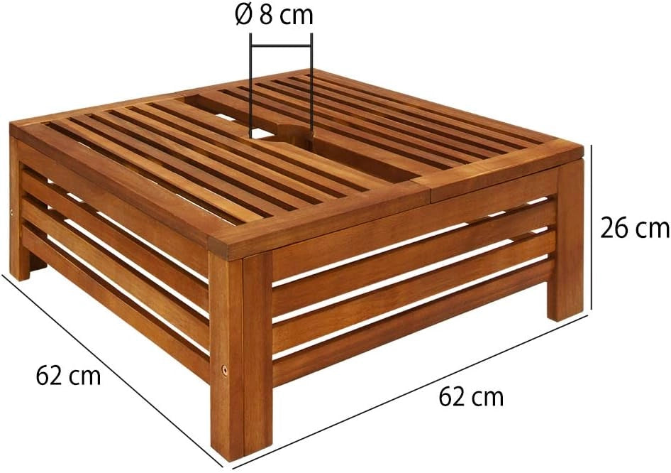 Tavolino Copribase per Ombrellone 62x62x25cm Copertura per Supporto Parasole Legno di Acacia