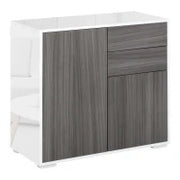 Mobiletto 2 Cassetti e 2 Ante, Apertura a Pressione, Mobile con 2 Cassetti e 2 Ante per Casa e Ufficio, 79x36x74cm, Grigio Chiaro e Bianco