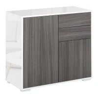 Mobiletto 2 Cassetti e 2 Ante, Apertura a Pressione, Mobile con 2 Cassetti e 2 Ante per Casa e Ufficio, 79x36x74cm, Grigio Chiaro e Bianco