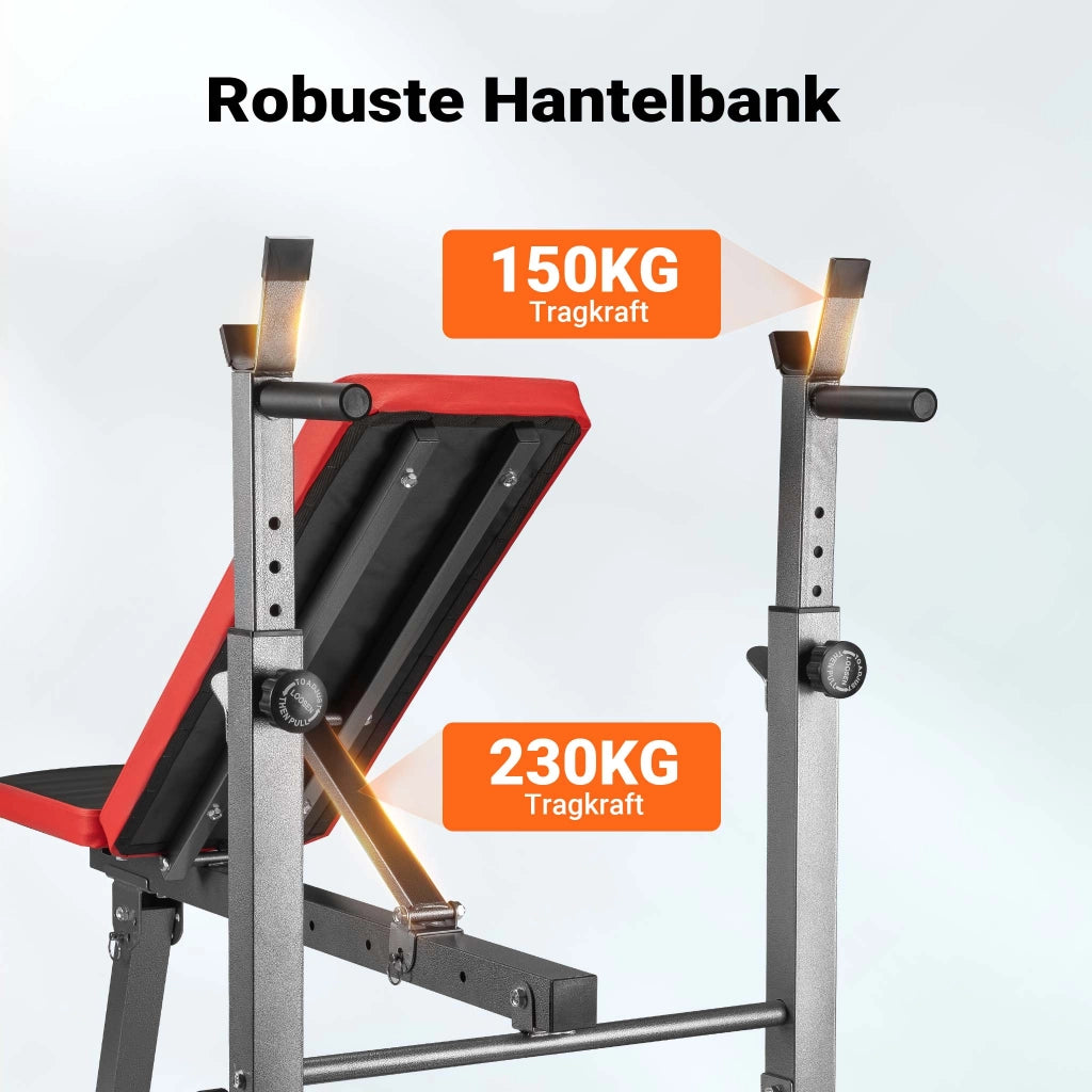 Panca per pesi pieghevole per max 230kg Panca fitness 2in1 inclinata e piana Porta bilanciere