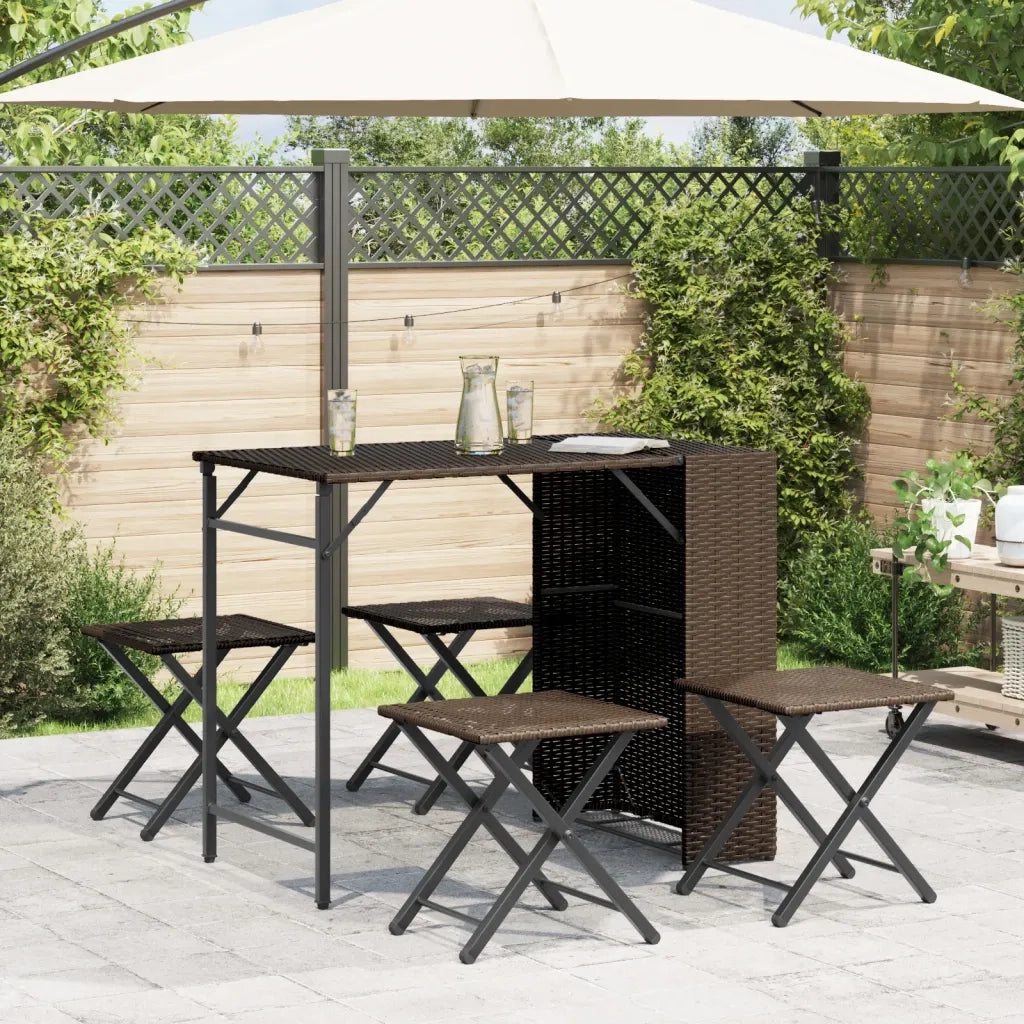 Set da Pranzo da Giardino Pieghevole 5 pz | Set Salotto da Giardino Marrone in Polyrattan
